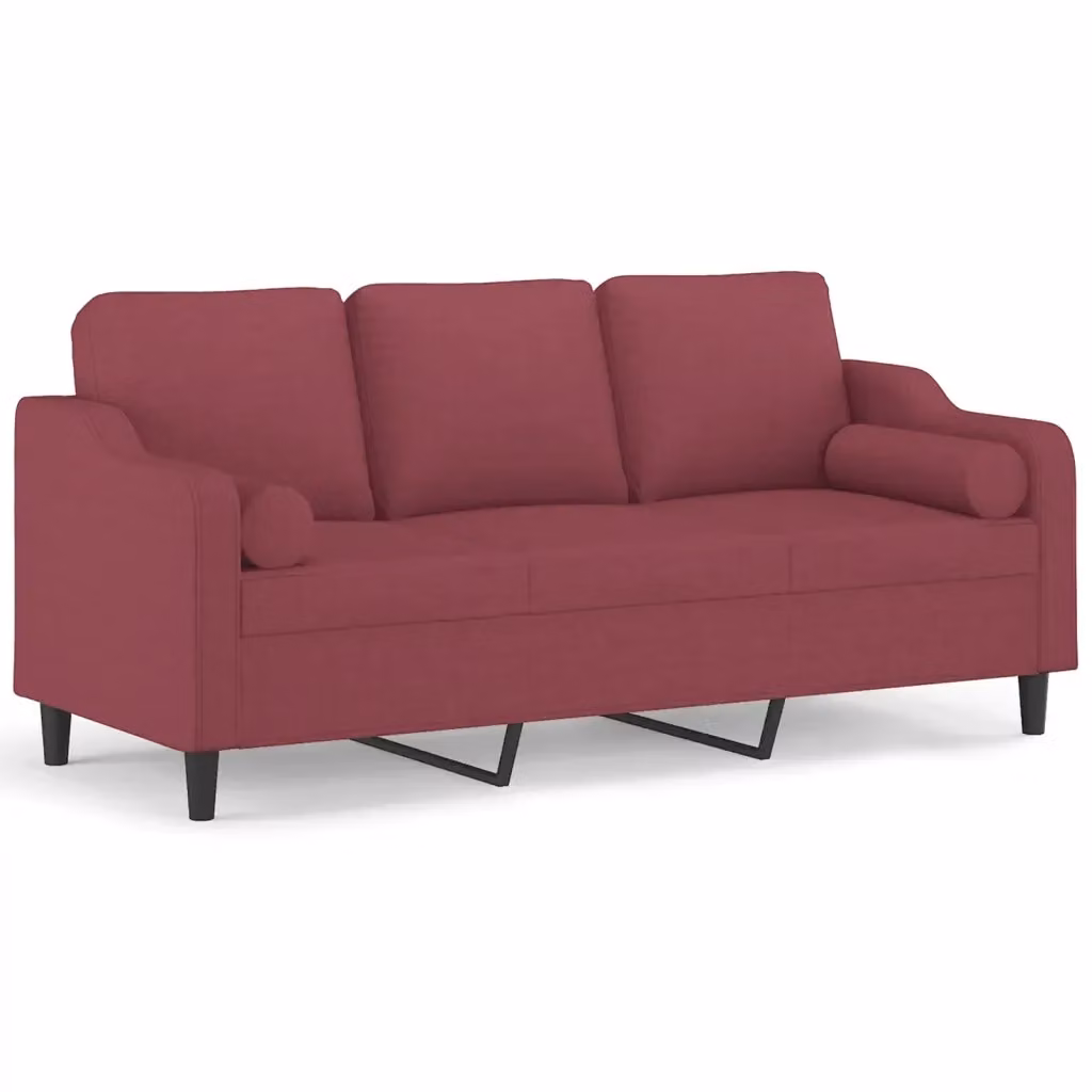 vidaXL Divano a 3 Posti Moderno in Tessuto Rosso con Cuscini e Coperture Rimovibili L: 198 cm, P: 80 cm, H: 77 cm – 2