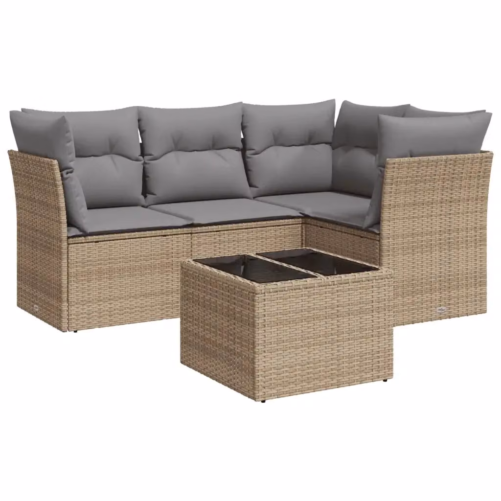 vidaXL Set Divano da Giardino 5 pz in Polyrattan con Cuscini Beige e Tavolino da Esterno – 2