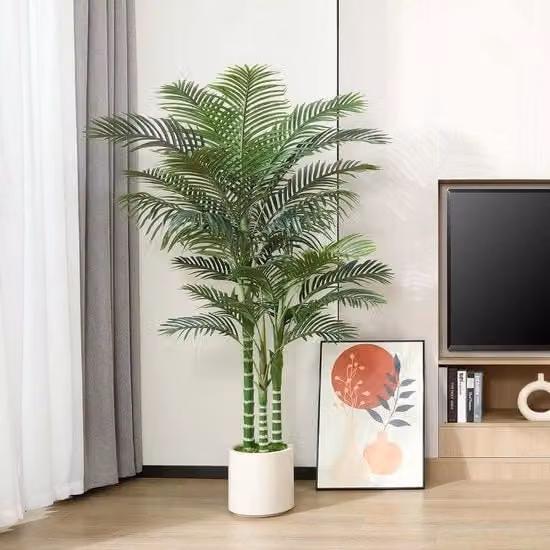 Palmareccia, 180 cm, grande palma areca in vaso bianco, piante artificiali, palma per casa, soggiorno, camera da letto, ufficio, balcone, decorazione esterna