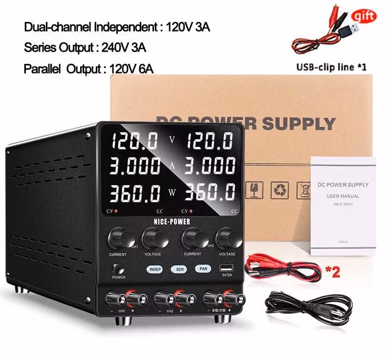Alimentatore da laboratorio DC - Alimentatore regolabile - 120V 3A - Doppio canale - Display digitale - Tensione e corrente regolabili