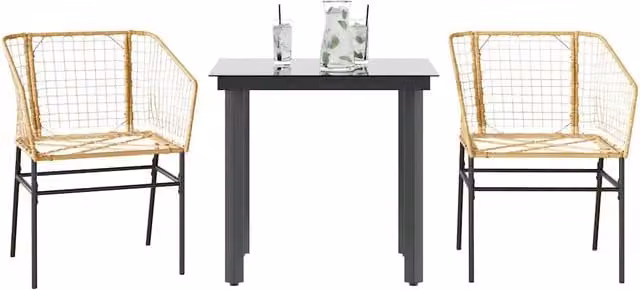 Set da Pranzo da Giardino Moderno vidaXL in Polyrattan e Vetro, 3 Pezzi, Marrone e Nero