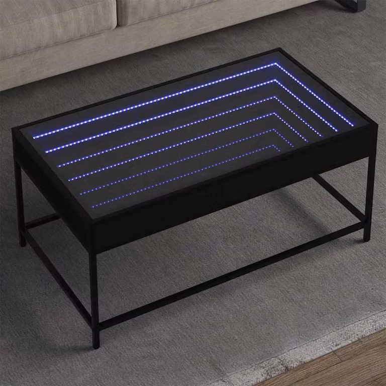 vidaXL Tavolino da Salotto Moderno con LED Infinity Nero L: 90 cm, P: 50 cm, H: 41 cm
