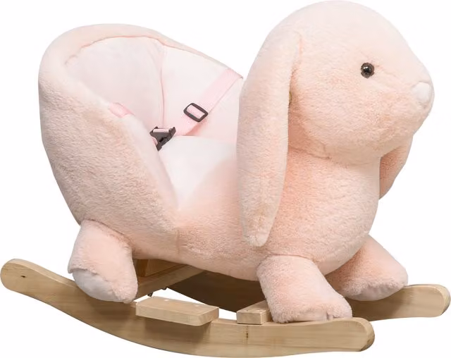 Cavallo a dondolo a forma di coniglio HOMCOM con seduta imbottita e suoni per bambini, colore rosa, carico massimo 40 kg