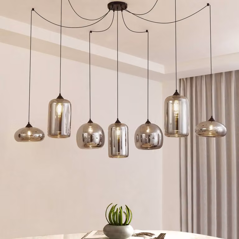 Lampada a sospensione in vetro Marla Lindby, dimmerabile, Nero, Soggiorno / Sala da pranzo, Vetro, Moderno, Lampada a sospensione