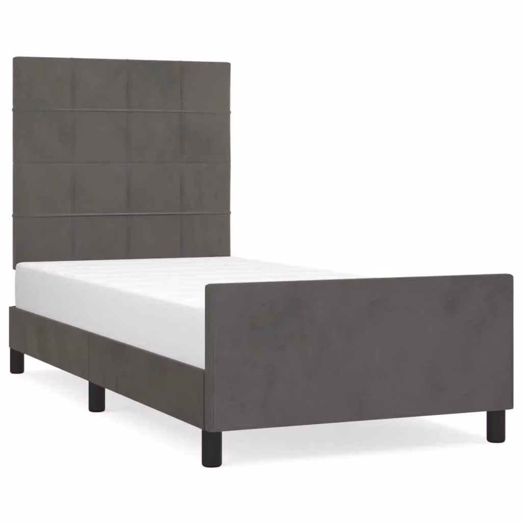 vidaXL Giroletto senza Materasso in Velluto Grigio con Struttura in Legno di Larice L/P/H: 100 x 200 x 128 cm – 2