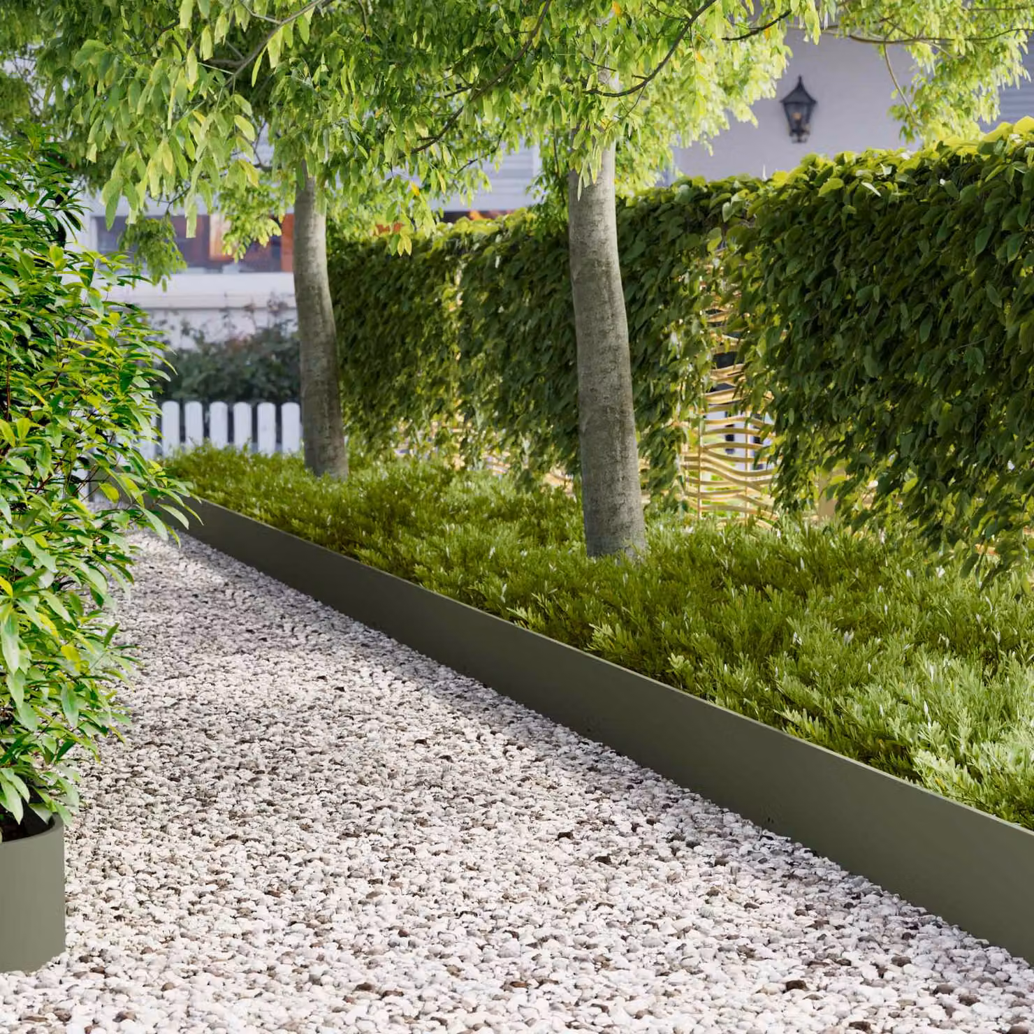 Set di 10 bordure per prato vidaXL in acciaio verde oliva, L: 103 cm, H: 25 cm