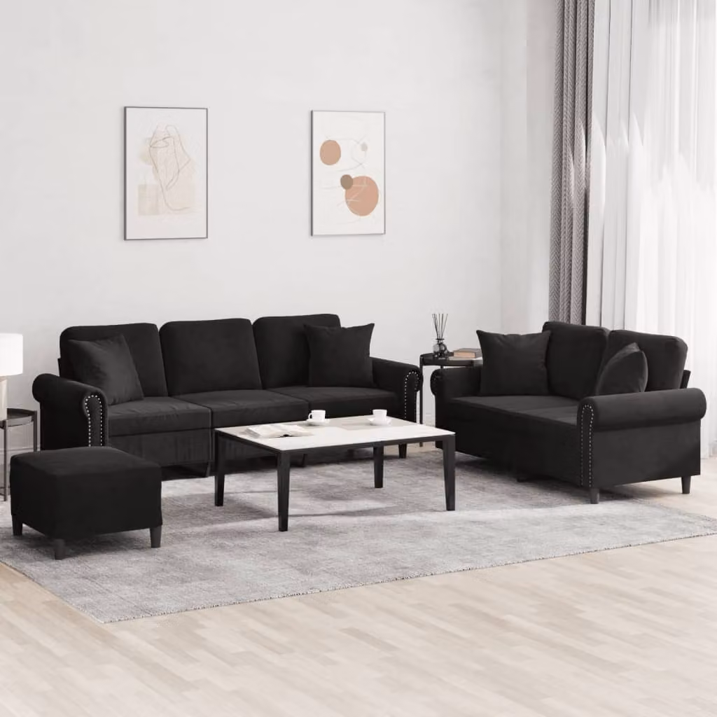 Maison Exclusive - Set divano a 3 pezzi con cuscini in velluto nero