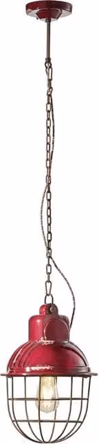 Lampadario Industrial Ferro E Ceramica Con Rete Vintage Bordeaux 1 Luce E27 26Cm