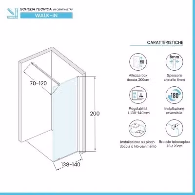 Doccia Walk-In Tay INBAGNO con vetro fumè nero opaco H 200 cm, L 140 cm – 2