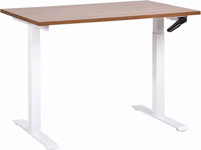 Scrivania regolabile in altezza BELIANI con piano marrone scuro e telaio bianco, design moderno per ufficio e casa, L: 120 cm, P: 72 cm