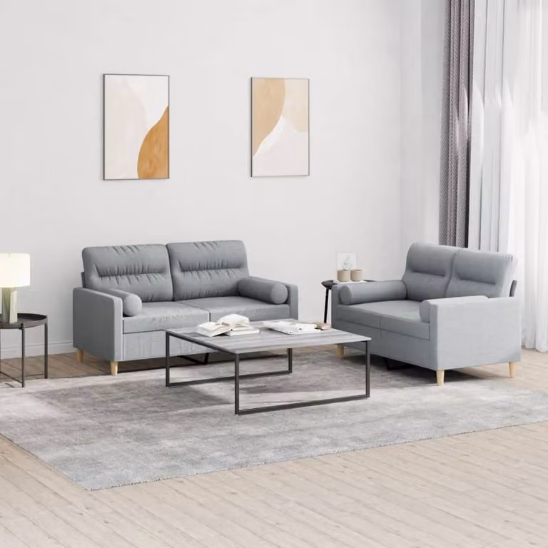 Maison Exclusive - Set divano a 2 posti con cuscini in tessuto grigio chiaro