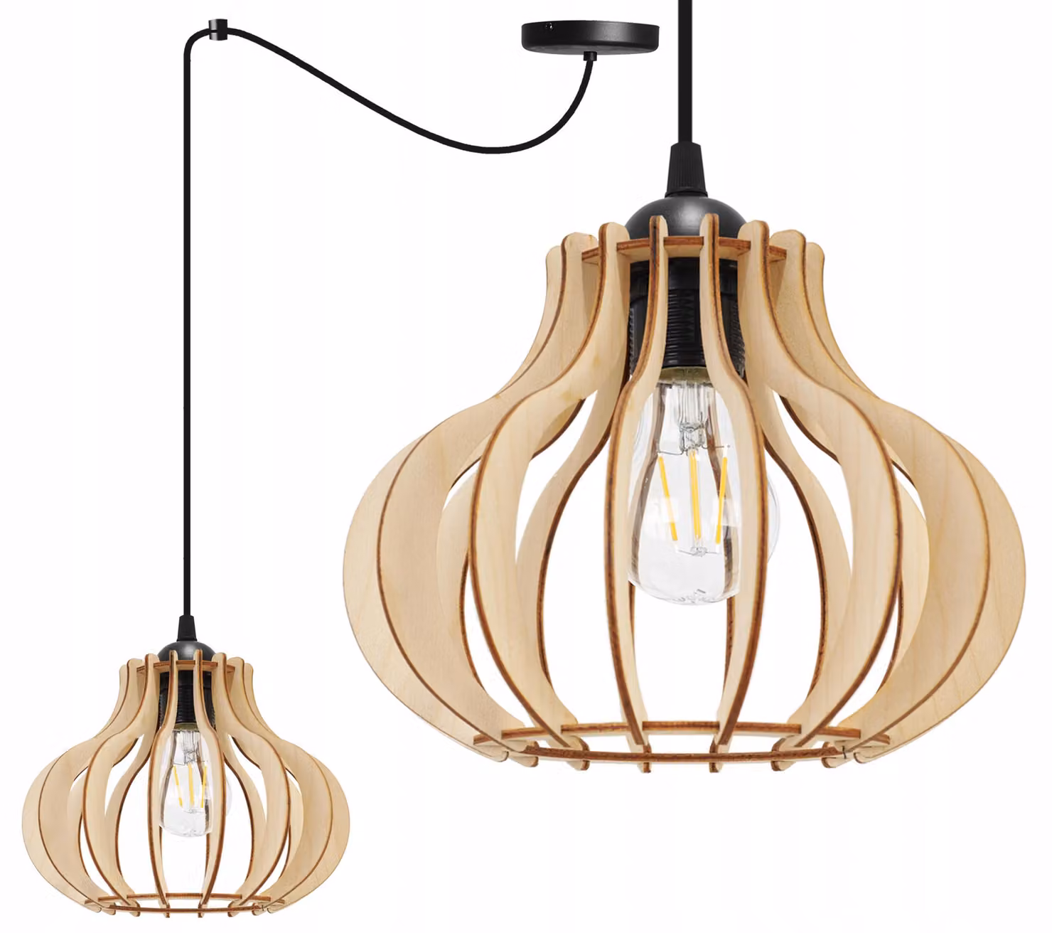 Lampada a sospensione, lampadario da soffitto, legno, paralume LED