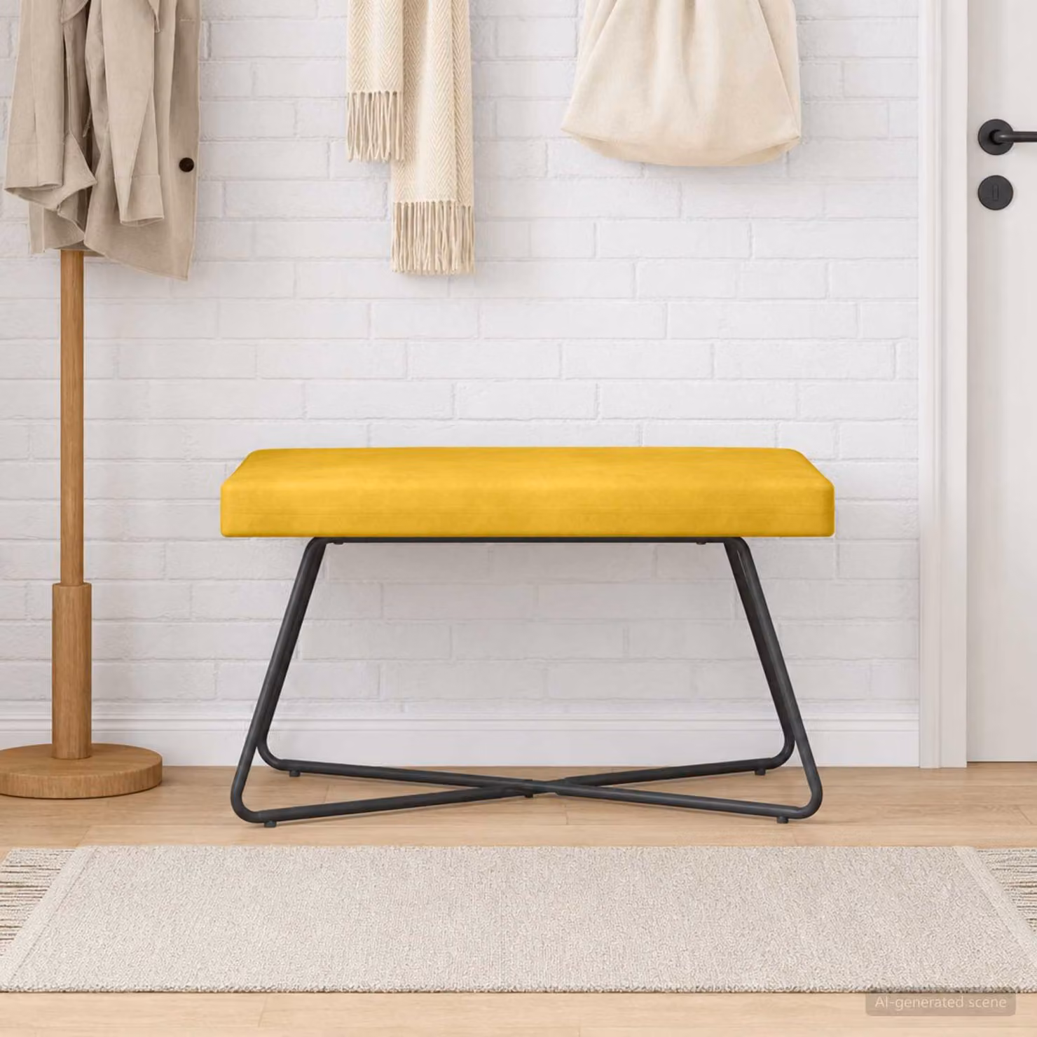 Panchina moderna vidaXL in velluto giallo con struttura in metallo e MDF L 80 x P 40 x H 45 cm