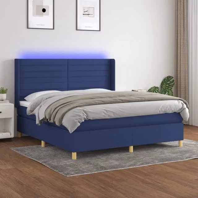 Letto Ibrido con Materasso vidaXL in Tessuto Blu e Bianco con Illuminazione LED e Porta USB L/P/H: 180 x 200 x 128 cm – 1