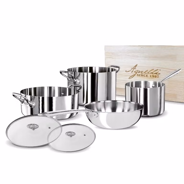 Batteria di pentole per induzione Agnelli in Alu-inox 3Ply - 6 pezzi con scatola in legno