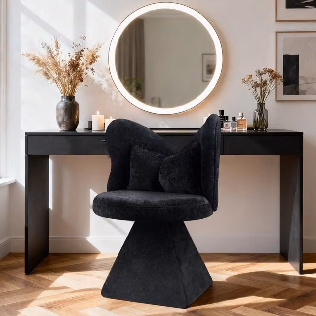 Sedia girevole 360 gradi WISHDOR in velluto nero con struttura imbottita per soggiorno e sala da pranzo – 1