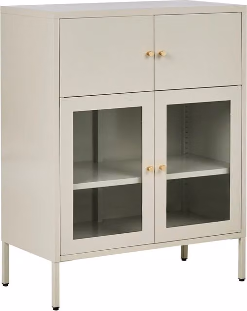 Vetrina Beliani in stile scandinavo beige opaco con ante in vetro e ripiani interni in metallo L/P/H: 80 x 40 x 102 cm