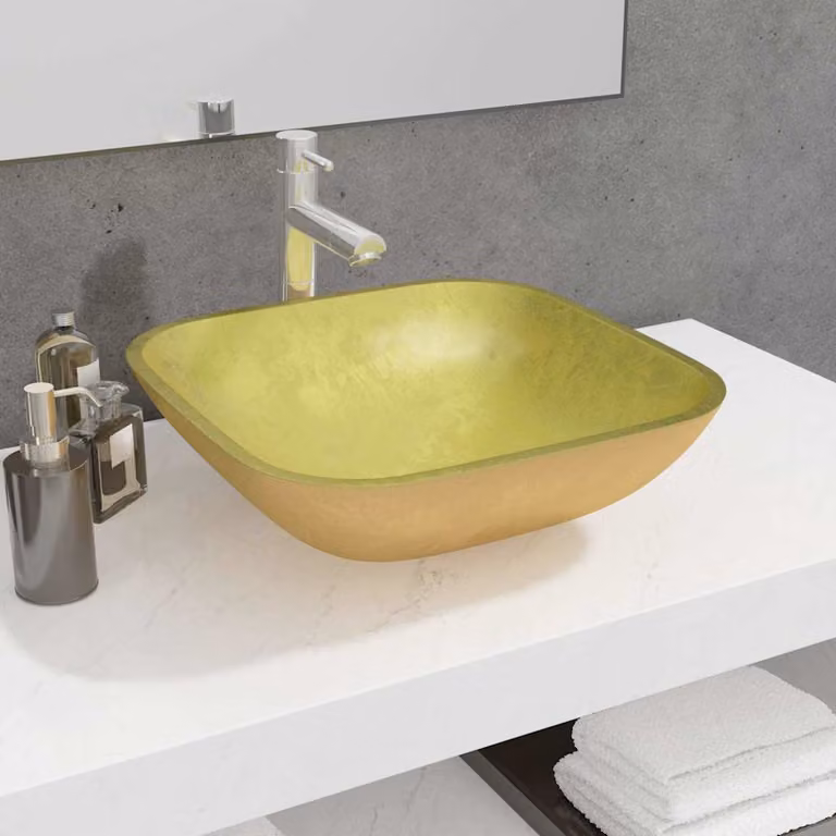 Lavandino in vetro vidaXL colore oro L 42 cm x P 42 cm x H 14 cm