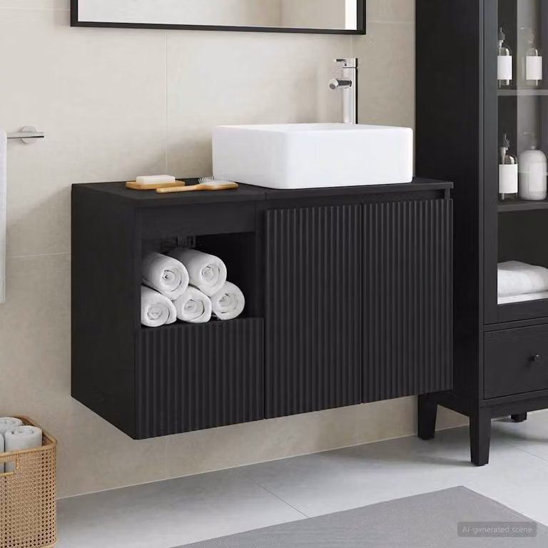 Set di mobili per il bagno moderno vidaXL composto da mobile lavabo e pensile a parete in MDF nero opaco