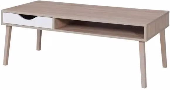 Tavolino basso rettangolare Meublorama in stile scandinavo, colori bianco e rovere, L: 120 cm, P: 60 cm, H: 45 cm – 1