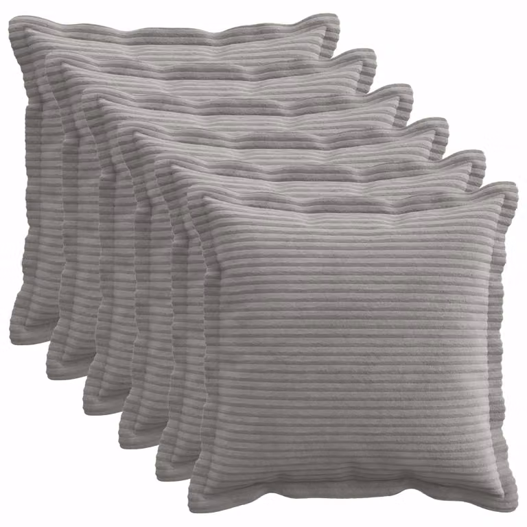 Set di 6 federe vidaXL HOUTEN in velluto a coste, Grigio Chiaro, 40 x 40 cm