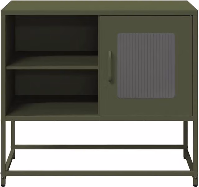 Mobile porta TV dal design moderno con vani contenitori per soggiorno 68 x 39 x 60 cm in acciaio verde oliva 02_0049878