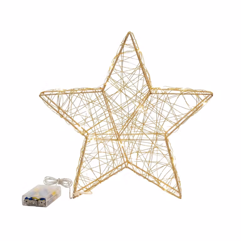 Dictrolux Stella Natalizia Luminosa in Metallo Oro con 30 Micro LED Bianco Caldo a Batteria, Altezza: 30 cm