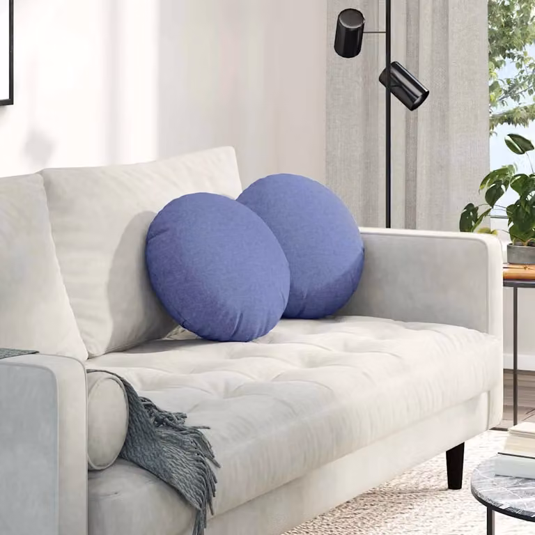 Set di 2 cuscini per seduta rotondi vidaXL in tessuto blu jeans, Ø40 x 13 cm