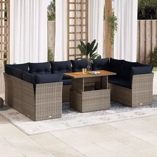 Set Divano da Giardino 10 pz con Cuscini Grigio in Polyrattan 3326973