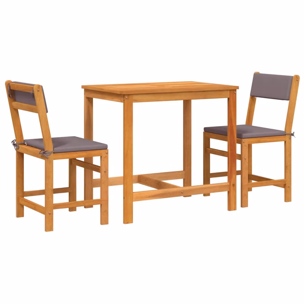 Set da Balcone 3pz con Cuscini in Legno Massello di Acacia