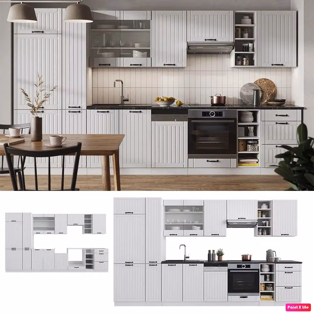 Cucina componibile Fame-Line Vicco Bianco rustico e Rovere, L: 355 cm – 2