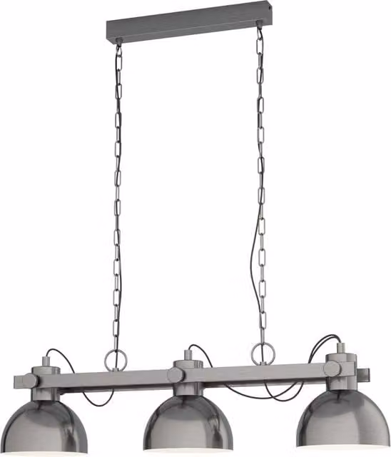 Lampadario a sospensione industriale Eglo Lubenham in metallo beige e argento con 3 portalampada E27 e altezza regolabile
