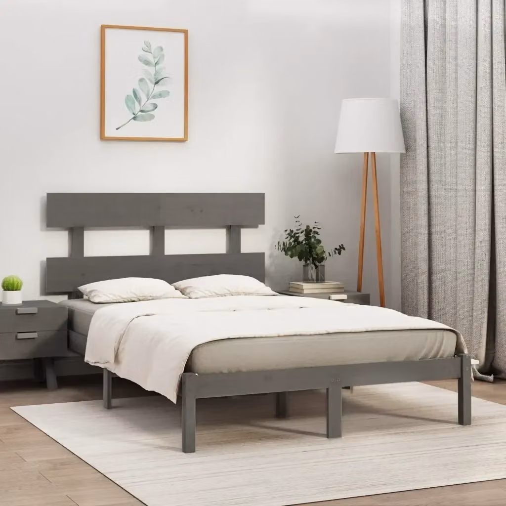 Letto matrimoniale in legno massello di pino grigio stile rustico L/P: 200 x 200 cm – 2