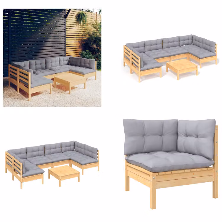 vidaXL set salotto da giardino 7 pezzi con cuscini grigi in legno di pino massiccio - Set salotto da giardino - Set salotto da giardino - Set mobili da giardino - Set mobili da giardino