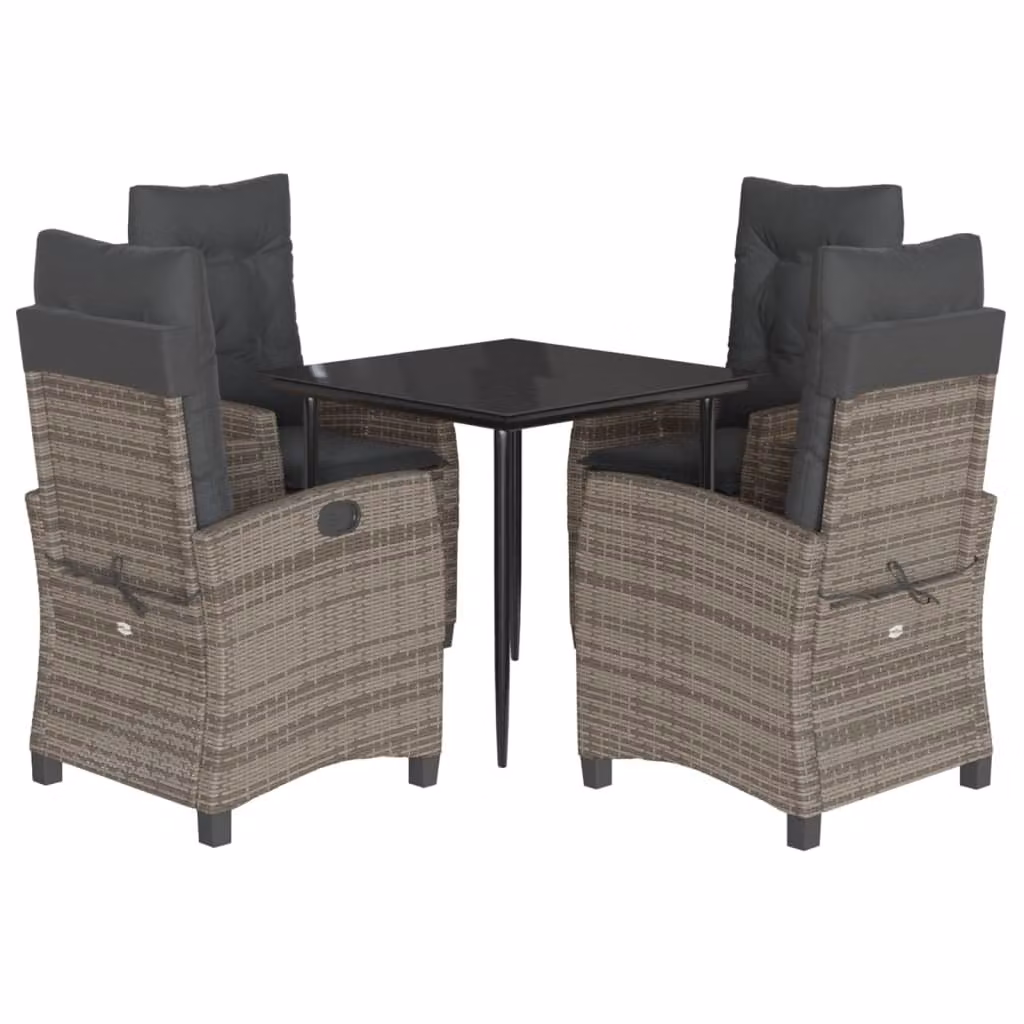 Set da Pranzo da Giardino 5 pz con Cuscini in Polyrattan Grigio