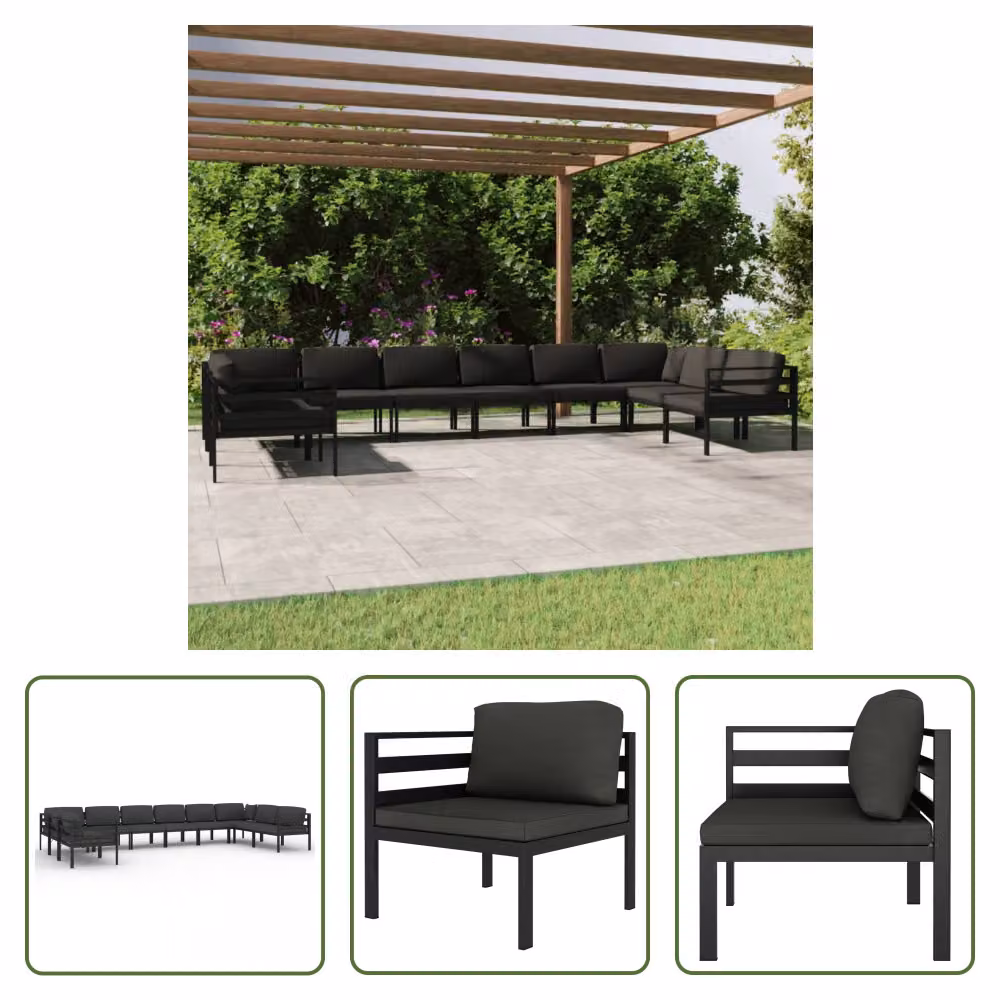 The Living Store Set salotto da giardino 10 pezzi con cuscini alluminio antracite