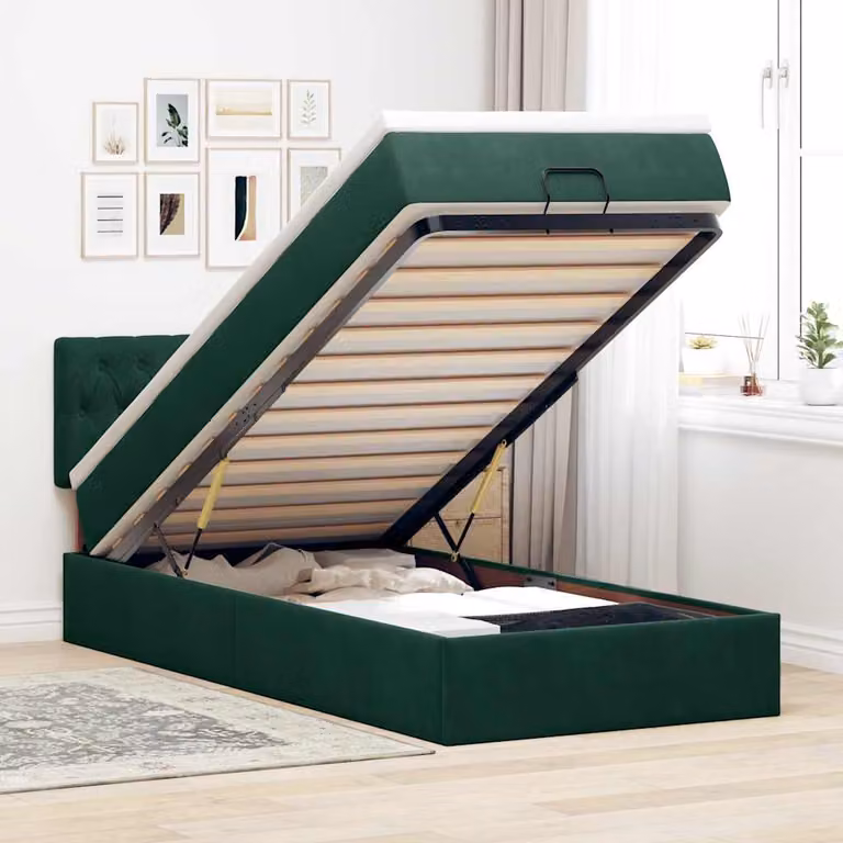 vidaXL Struttura Letto con Materasso e Base a Sollevamento in Velluto, L/P/H: 90 x 193 x 88 cm