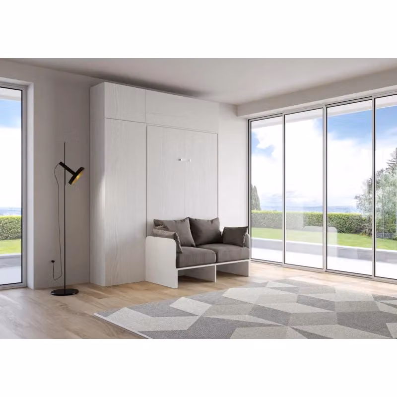 Letto a scomparsa verticale Itamoby Alessia 20 con divano, colonna e pensili, Bianco Frassino – 2