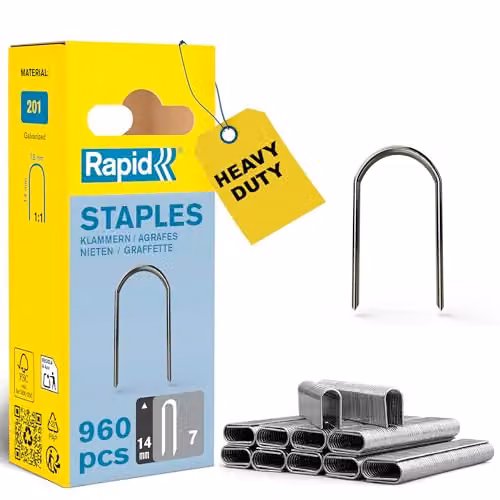 Rapid Confezione da 960 Graffe N.7/14 mm per Cavi a Bassa Tensione da 6 mm con Corona Arrotondata e Struttura a Filo Sottile, Lunghezza Gamba 14 mm