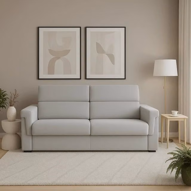 Divano 3 posti Cantu DMORA in tessuto beige con coperture sfoderabili, Made in Italy, L: 225 cm, P: 95 cm, H: 45 cm