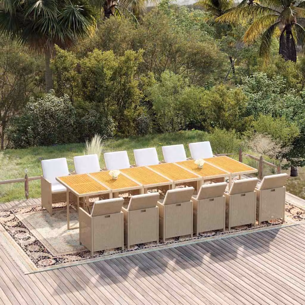 vidaXL Set da Pranzo da Giardino 13 pz in Polyrattan e Legno di Acacia Beige e Marrone