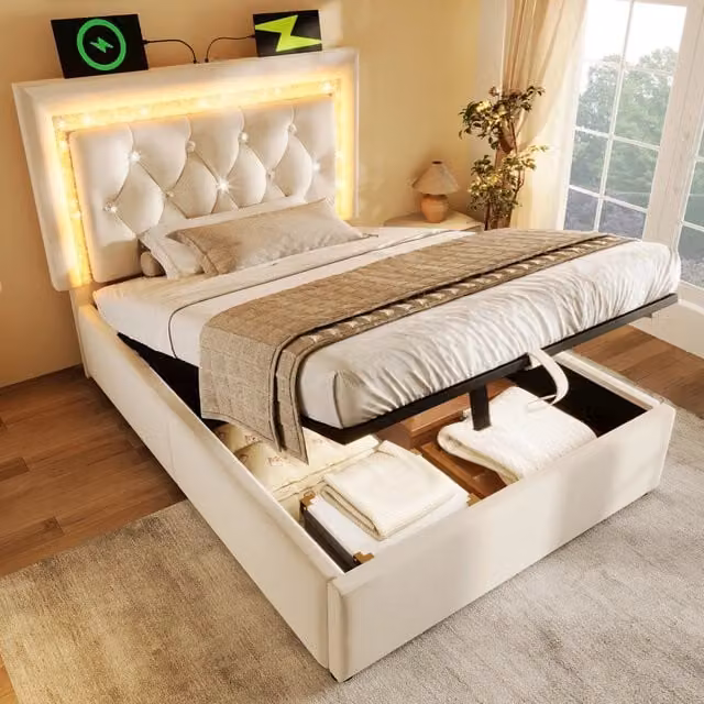 letto imbottito velluto beige 90x200 cm