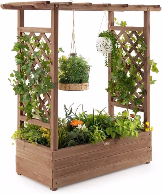 Letto rialzato da giardino con grigliato ad arco, Fioriera in legno da interno esterno Marrone
