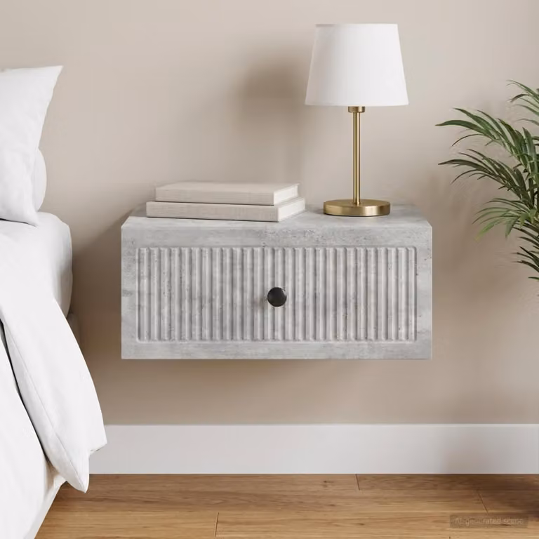 Armadio da notte moderno vidaXL in grigio cemento, sospeso a parete, L 49 x P 34,5 x H 20 cm