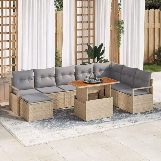 Set Divano da Giardino 9 pz Beige e grigio 3349748
