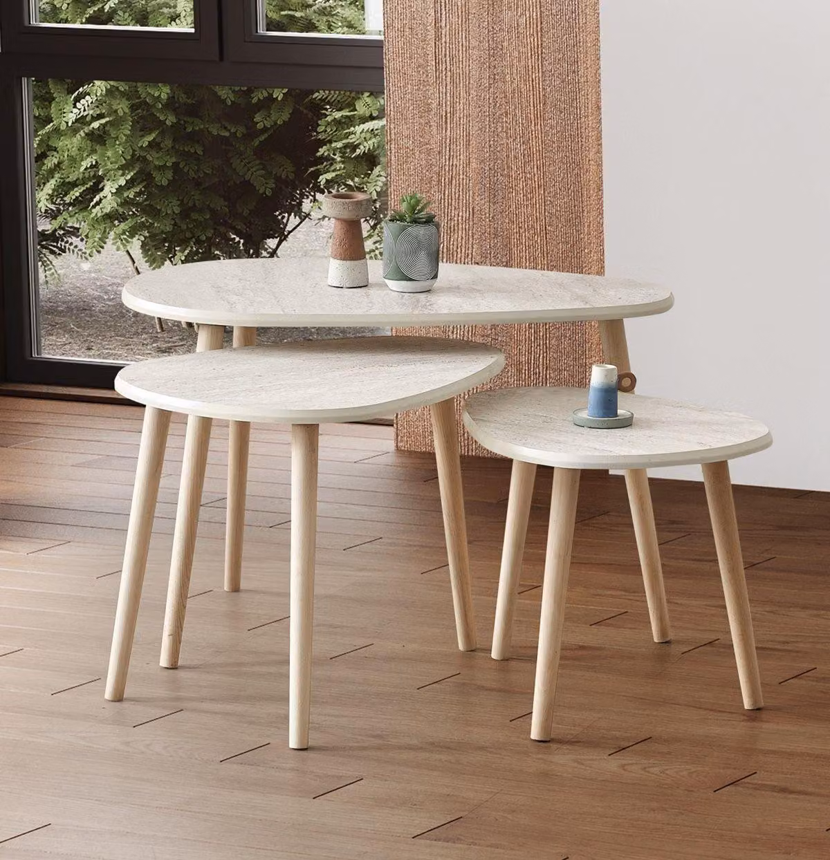 Skye Decor, Alvin - Travertine, Set tavolino da salotto, travertino, 100% MDF, 80 x 52 x 50 cm