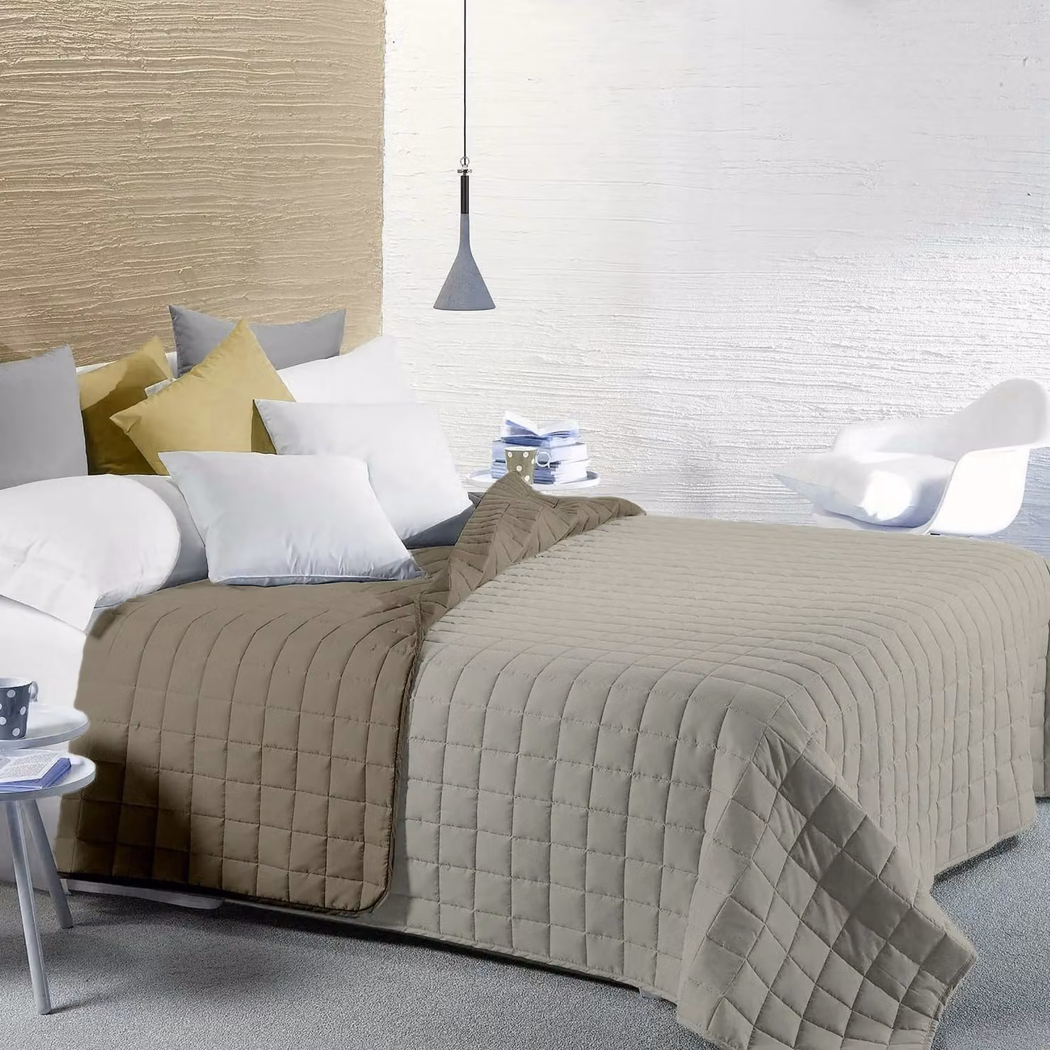 Trapunta Matrimoniale Reversibile Fratelli Zambetti in Microfibra Bicolore Beige e Grigio 250 x 250 cm
