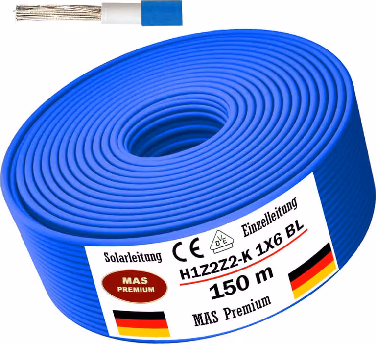 150 m di cavo solare cavo solare H1Z2Z2-K 6 mm² blu fotovoltaico senza alogeni