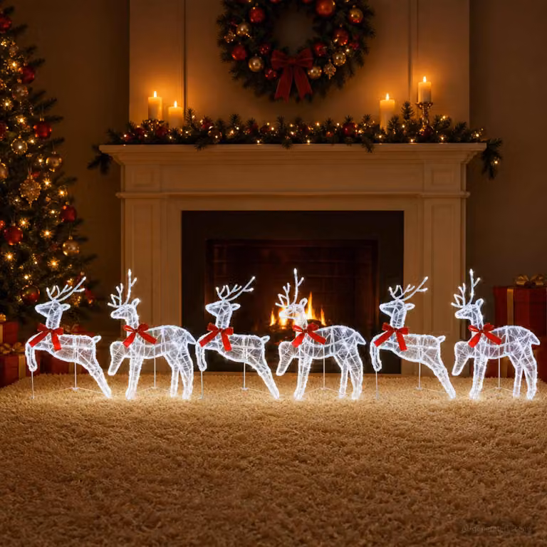 vidaXL Renna di Natale 6 pz 80 LED Bianco freddo 43 x 19 x 65 cm