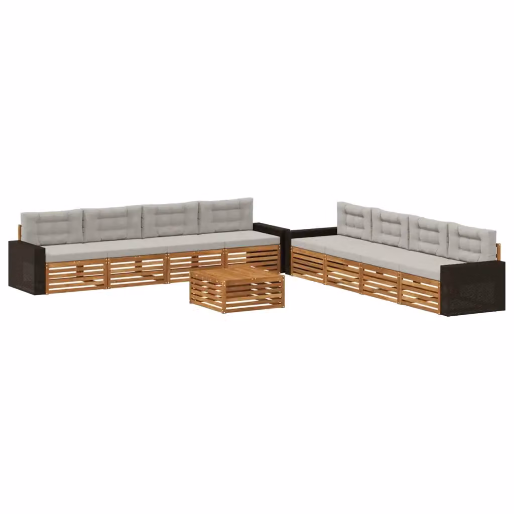 Set di divani da esterno a forma di U con tavolino da giardino vidaXL in legno di acacia, beige e grigio – 2